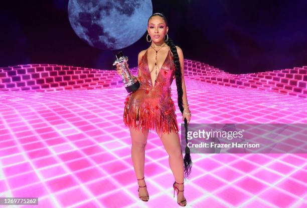Doja Cat, winner of the PUSH Best New Artist award, presented by Chime Banking, poses in the winners room during the 2020 MTV Video Music Awards,...