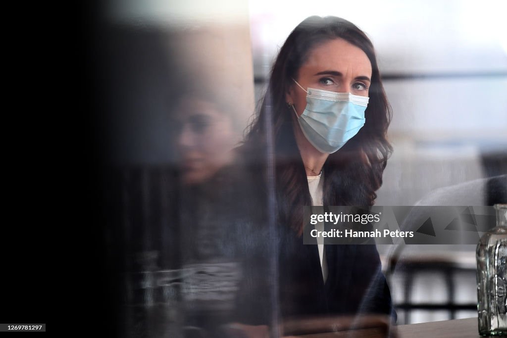 Jacinda Ardern In Auckland As COVID-19 Alert Level Is Downgraded