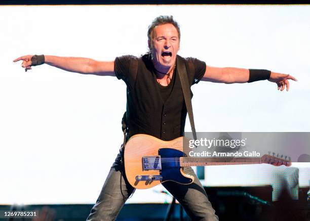 Singer / Songwriter Bruce Springsteen performs at the L.A. Sports Arena in Los Angeles; California on April 16; 2009. Photo by; Armando Gallo/Getty...