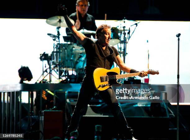 Singer / Songwriter Bruce Springsteen performs at the L.A. Sports Arena in Los Angeles; California on April 16; 2009. Photo by; Armando Gallo/Getty...