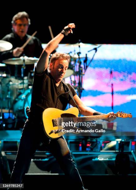 Singer / Songwriter Bruce Springsteen performs at the L.A. Sports Arena in Los Angeles; California on April 16; 2009. Photo by; Armando Gallo/Getty...