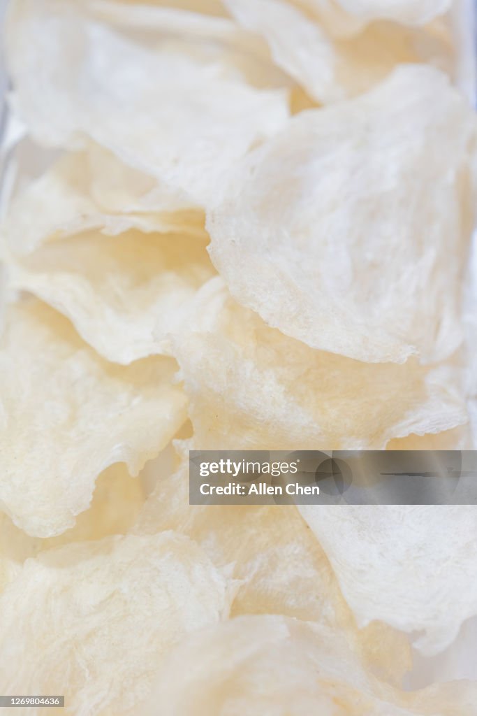 A pile of dried isinglass
