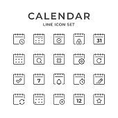 Calendar Line Icons. Editable Stroke. Pixel Perfect.