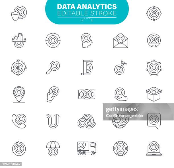 data analytics icons editable stroke - 2020 progress report stock illustrations