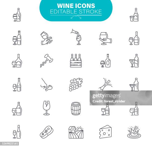 wein-icons. set enthält solche icon wie weingut, degustation, traubenbündel, glas wein - alkoholfrei stock-grafiken, -clipart, -cartoons und -symbole