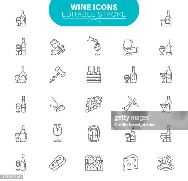 ilustraciones, imágenes clip art, dibujos animados e iconos de stock de iconos del vino. set contiene el icono como bodega, degustación, montón de uvas, copa de vino - vinos