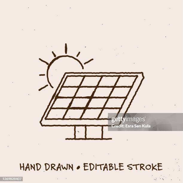 hand gezeichnet solar panel linie symbol mit editierbaren strich - solaranlage stock-grafiken, -clipart, -cartoons und -symbole