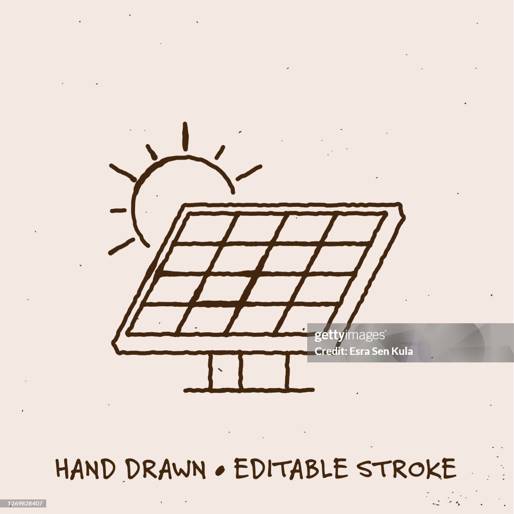 Hand Drawn Solar Panel Line Icon with Editable Stroke