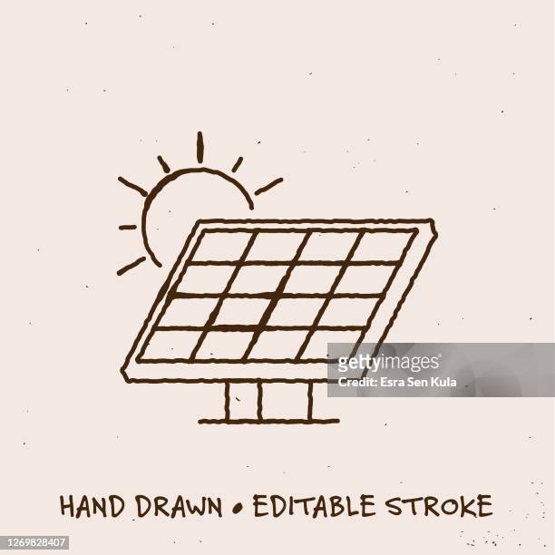 hand drawn solar panel line icon with editable stroke - solar panel stock illustrations