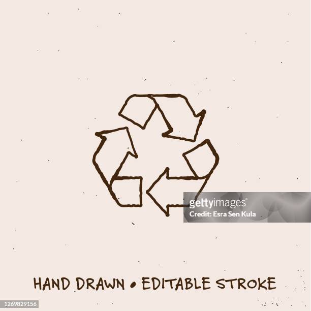 hand drawn recycling symbol line icon with editable stroke - recycling symbol stock illustrations