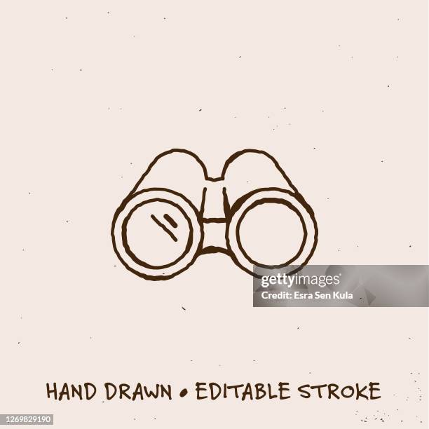 hand drawn binoculars line icon with editable stroke - binoculars stock illustrations