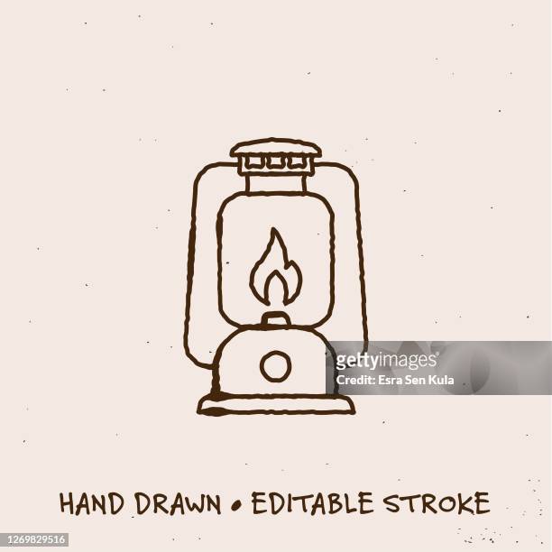 hand drawn oil lamp line icon with editable stroke - stove flame stock illustrations