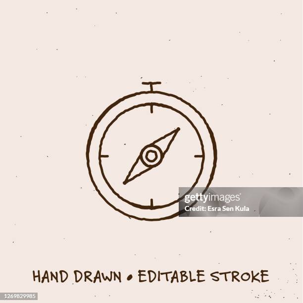 hand drawn compass line icon with editable stroke - nautical compass stock illustrations
