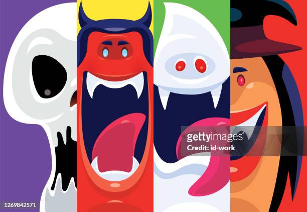 beängstigend halloween-charaktere - zunge herausstrecken stock-grafiken, -clipart, -cartoons und -symbole