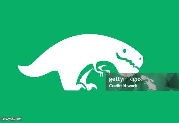 dinosaur meeting barking dog symbol - tyrannosaurus rex stock illustrations stock illustrations