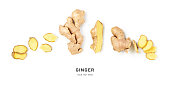 Fresh ginger composition and creative pattern