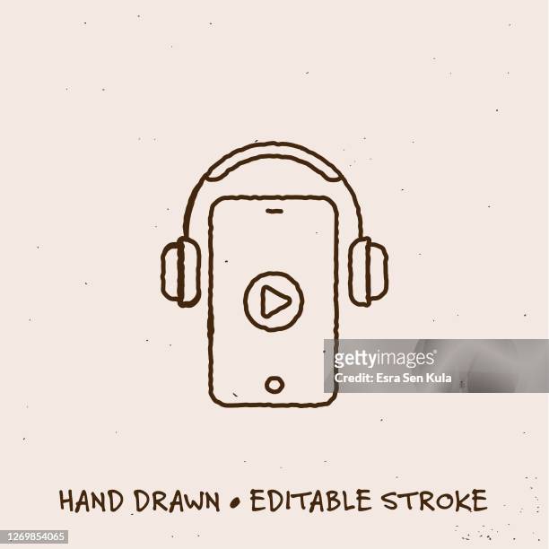 hand drawn audio course line icon with editable stroke - e learning draw stock illustrations