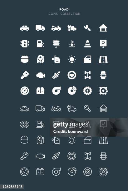 flat & line road icons - being part of a group icon stock-grafiken, -clipart, -cartoons und -symbole