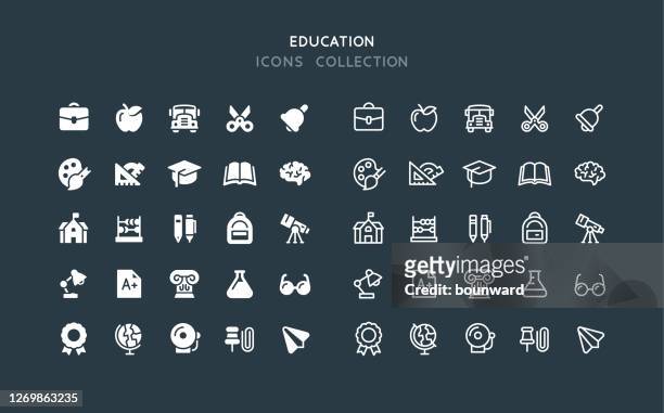 flat & line education icons - satchel stock illustrations