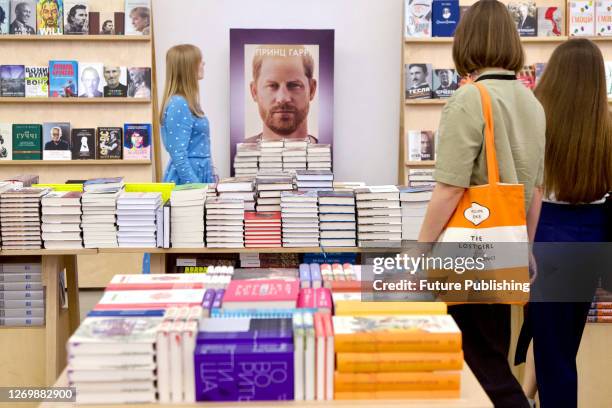 Poster featuring the cover of 'Spare', a memoir by Prince Harry, Duke of Sussex, is pictured at the 11th International Book Arsenal Festival at the...