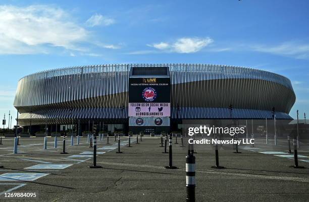 Photo of the exterior and parking lot of the NYCB Live / Nassau Veterans Memorial Coliseum on June 16, 2020.