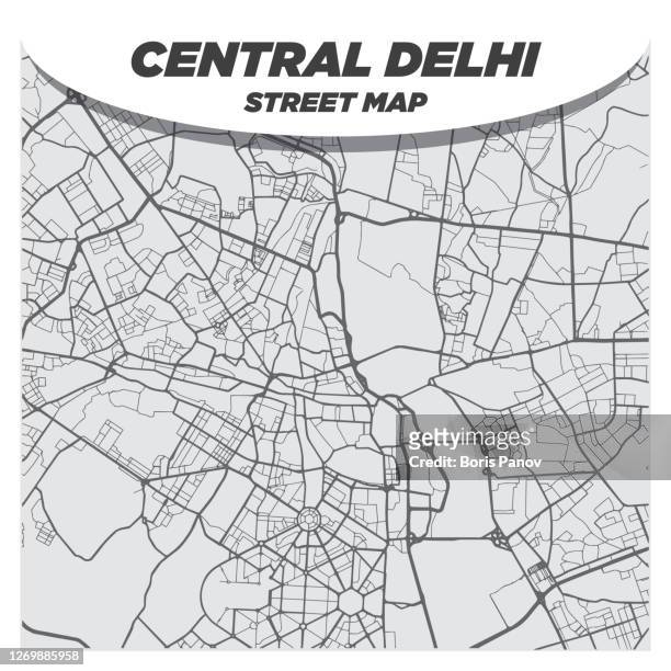 stockillustraties, clipart, cartoons en iconen met flat white en beige city street map van delhi india op moderne creatieve achtergrond - chandni chowk