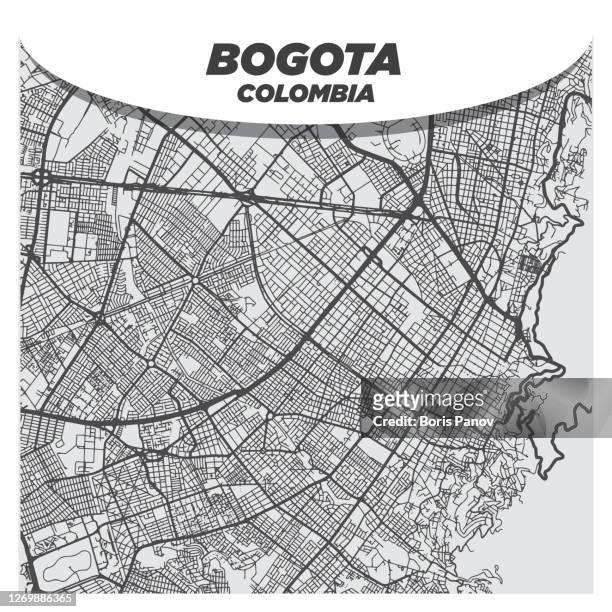 illustrazioni stock, clip art, cartoni animati e icone di tendenza di flat white e beige city street map di bogotà colombia su sfondo creativo moderno - bogota