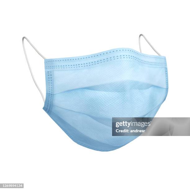 blaue schutzmaske isoliert über weiß - surgical mask stock-fotos und bilder