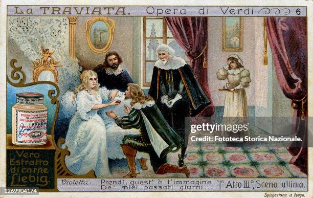 Giuseppe Verdi La Traviata, Act III, last scene: Violetta is sick with tuberculosis; misunderstandings cleared Alfredo assists him in the moment of...