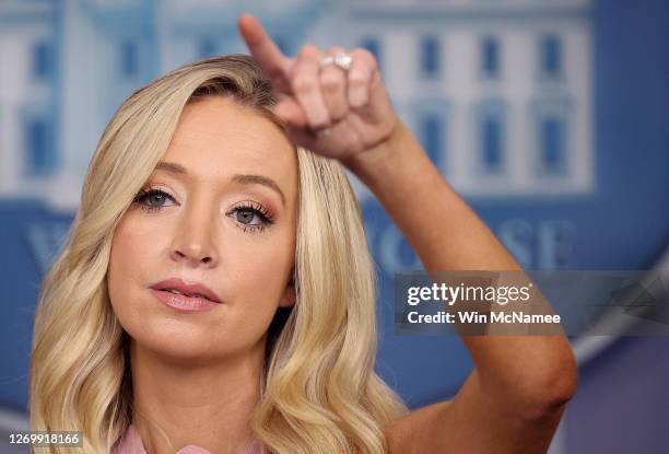 White House press secretary Kayleigh McEnany takes questions during a press briefing at the White House on August 31, 2020 in Washington, DC. McEnany...