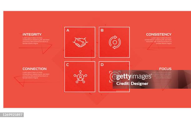 core values related process infographic template. process timeline chart. workflow layout with linear icons - data driven culture stock illustrations