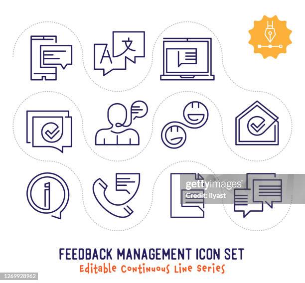 feedback management editable continuous line icon pack - continuous-learning-icon stock illustrations
