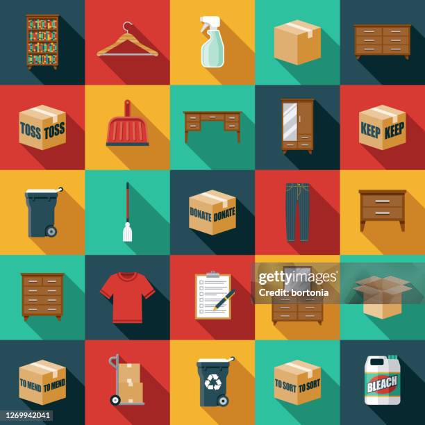 decluttering icon set - storage unit stock illustrations