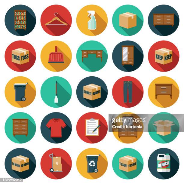 decluttering icon set - home organization stock illustrations