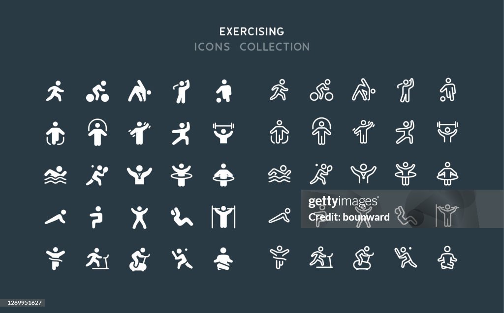 Flat & Line Fitness Sport Exercising Icons