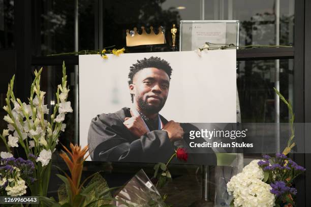 View of the Chadwick Boseman memorial at Howard University on August 31, 2020 in Washington, DC.
