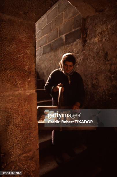 Fromagerie de crottin de Chavignol dans le Sancerrois, circa 1990, dans le Cher, France.