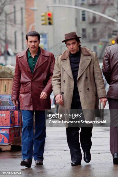 Al Pacino and Johnny Depp film a scene for "Donnie Brasco" in Chinatown in NYC, February 26, 1996.