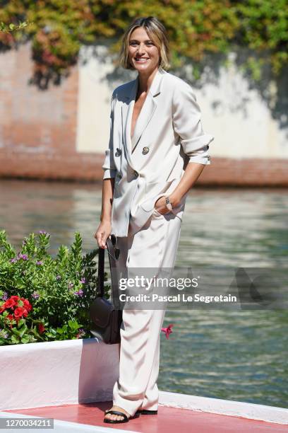 Host of the festival Anna Foglietta arrives at the Excelsior at the 77th Venice Film Festival on September 01, 2020 in Venice, Italy.