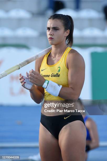 Sonia Malavisi competes in the women's pole valut final during the Italian National Athletics Championships at Daciano Colbachini Stadium on August...