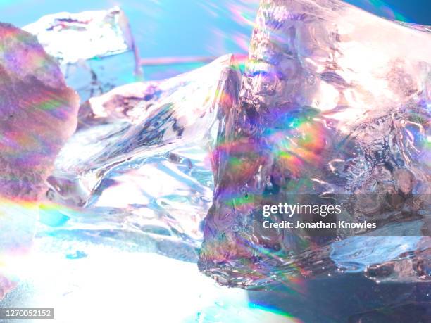 rainbow light on ice - ice cubes background stock pictures, royalty-free photos & images