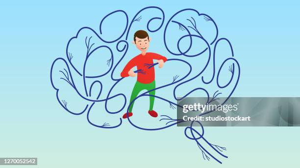 the man connecting the brain vessels - neurotransmitter stock illustrations
