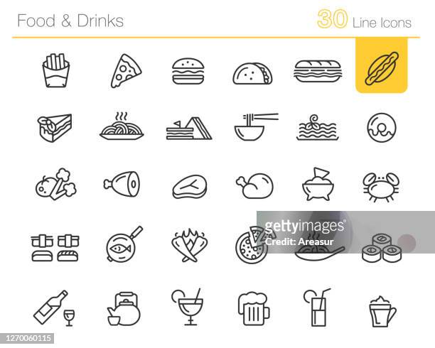 illustrazioni stock, clip art, cartoni animati e icone di tendenza di icone food & drinks // line premium - cibo