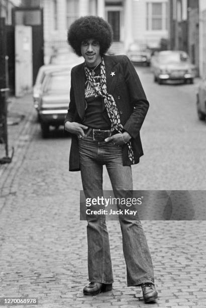 Irish singer and musician Phil Lynott , the frontman of rock band Thin Lizzy, UK, 23rd February 1973.