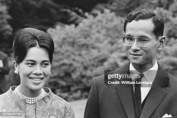 King Bhumibol Adulyadej and Queen Sirikit of Thailand at their private residence in Sunninghill, Berkshire, July 1966.