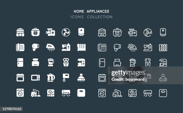 flat & line home appliances icons - slow cooker stock-grafiken, -clipart, -cartoons und -symbole