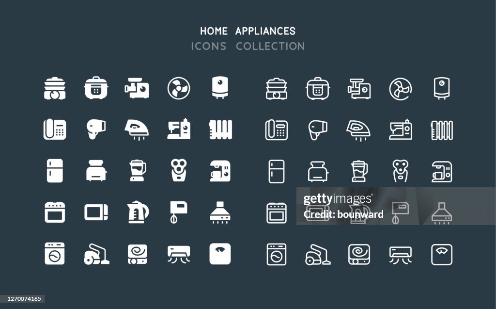 Flat & Line Home Appliances Icons