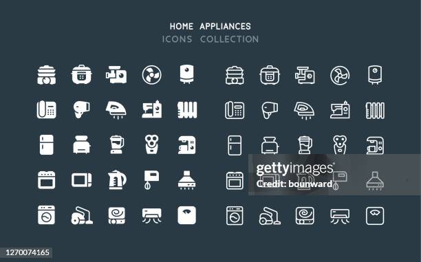 flat & line home appliances icons - food manufacturing equipment icons stock illustrations