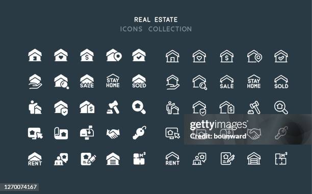 flat & line real estate building business icons - auction property stock illustrations