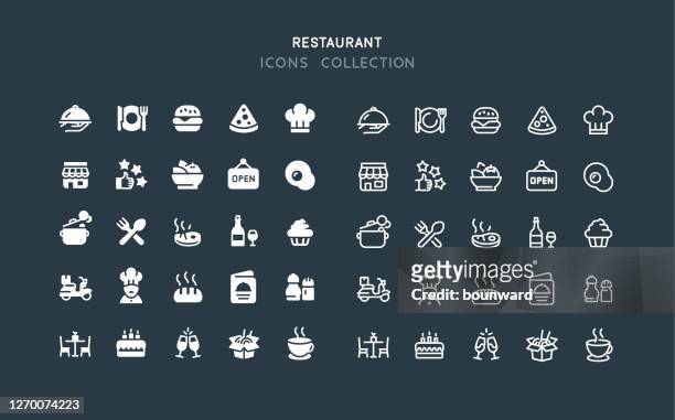 ilustraciones, imágenes clip art, dibujos animados e iconos de stock de iconos de restaurantes flat & line - olla hirviendo
